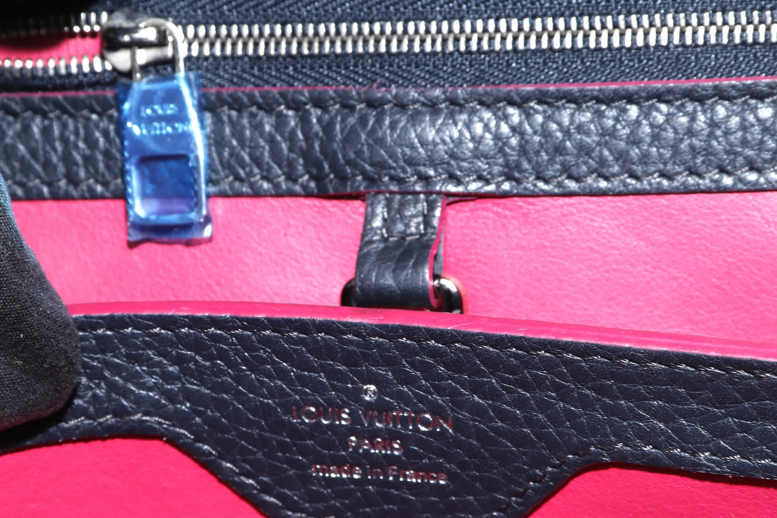 LOUIS VUITTON CAPUCINS BB (AR1105) MARINE ROUGE COLOR TAURILLON LEATHER SILVER HARDWARE, WITH STRAP & DUST COVER